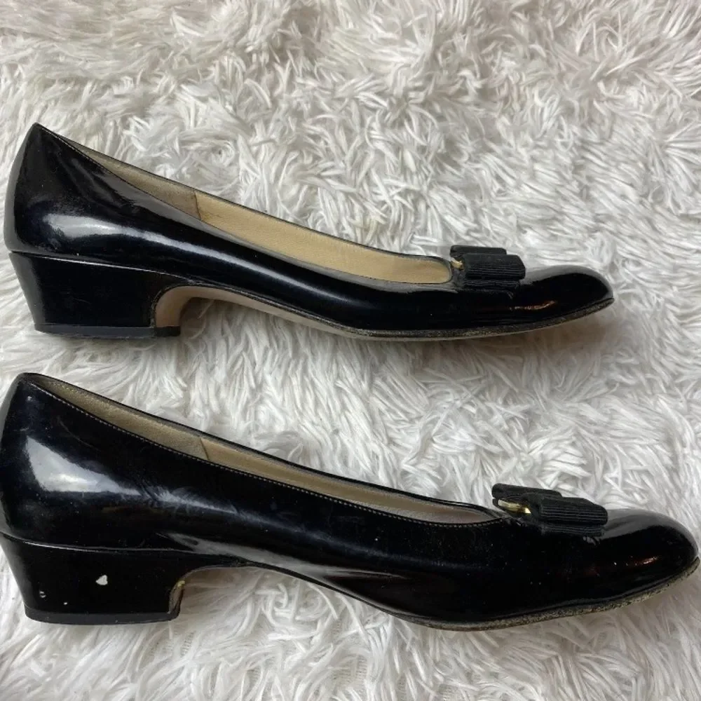 Salvatore FERRAGAMO shoes Patent Leather Vara Bow black Size 7.5 A2 - Picture 4 of 9